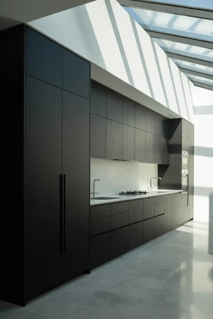 Black Matte Flat Front Cabinets Modern Minimalist 2