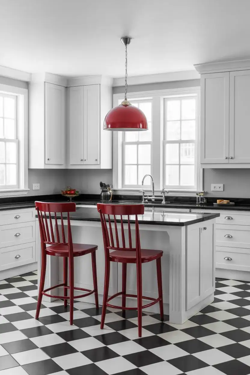 Black and White Kitchen with Red Accents 1