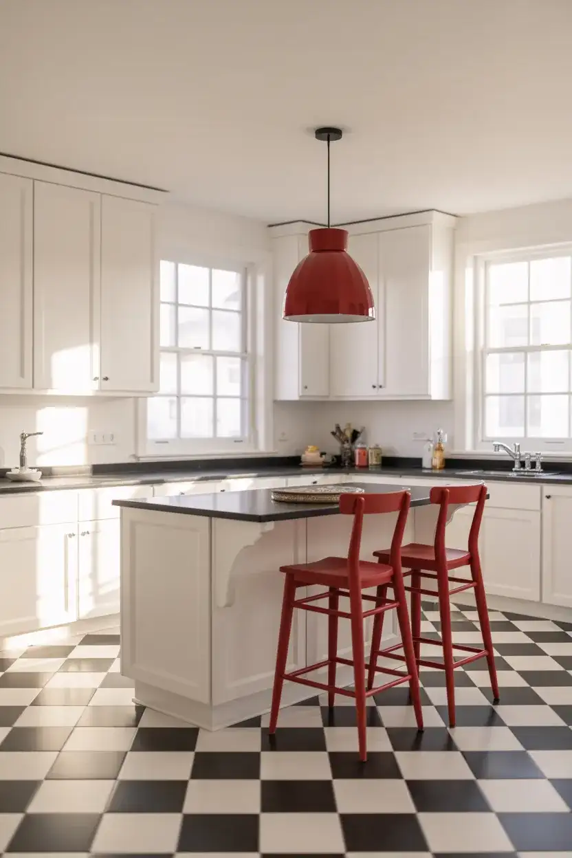 Black and White Kitchen with Red Accents 2