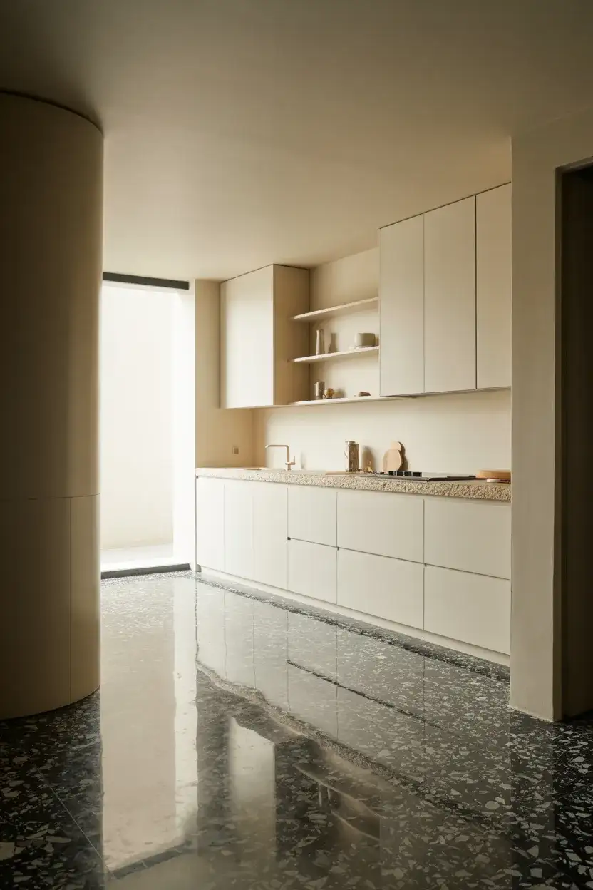 Black and White Kitchen with Terrazzo Floors 1