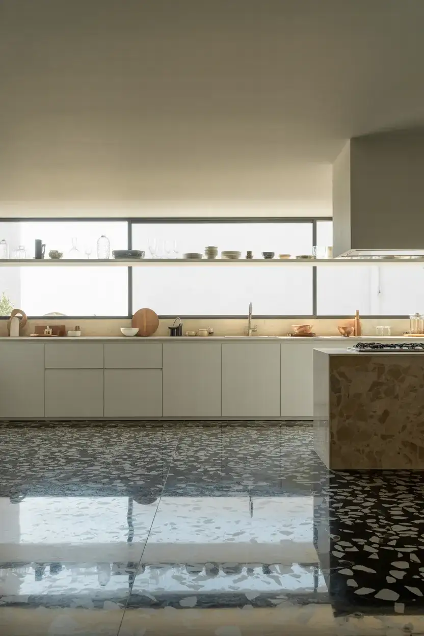 Black and White Kitchen with Terrazzo Floors 2