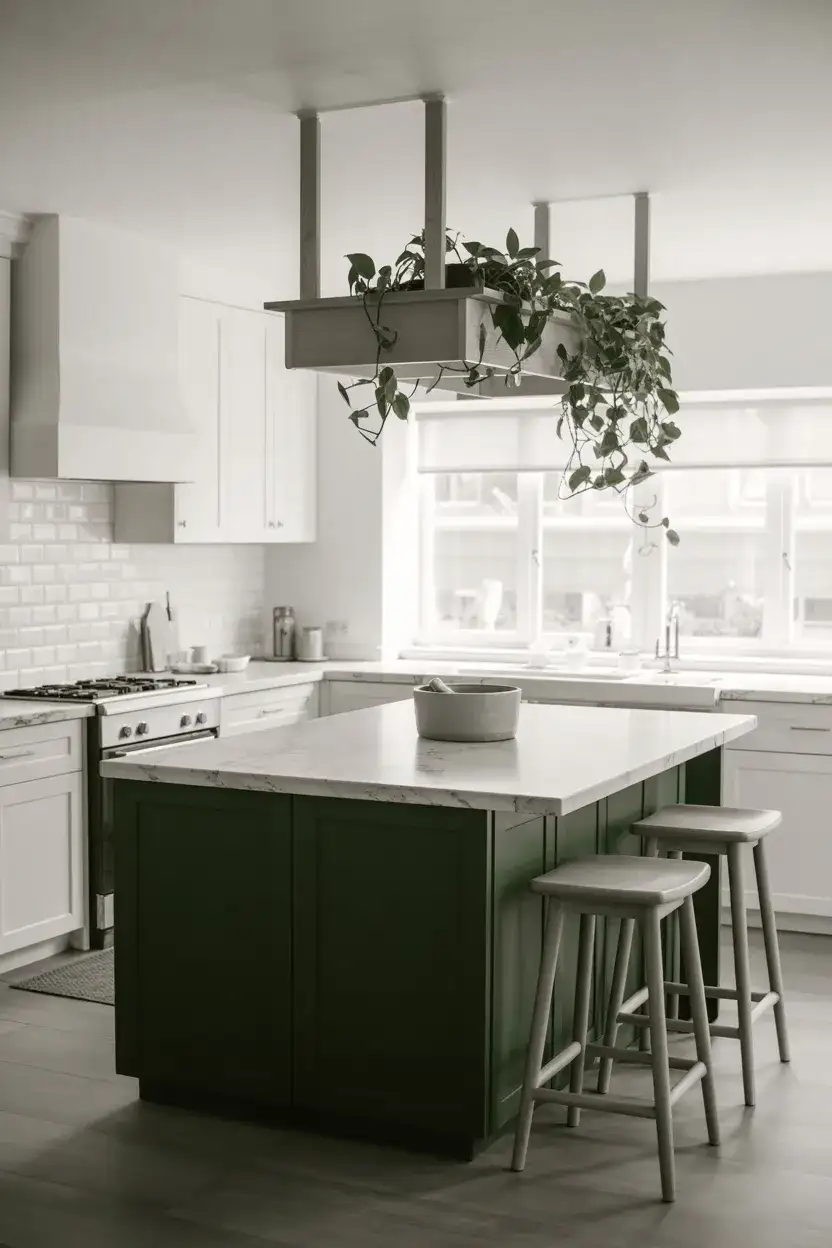 Black and White Kitchen with a Green Color Pop 1