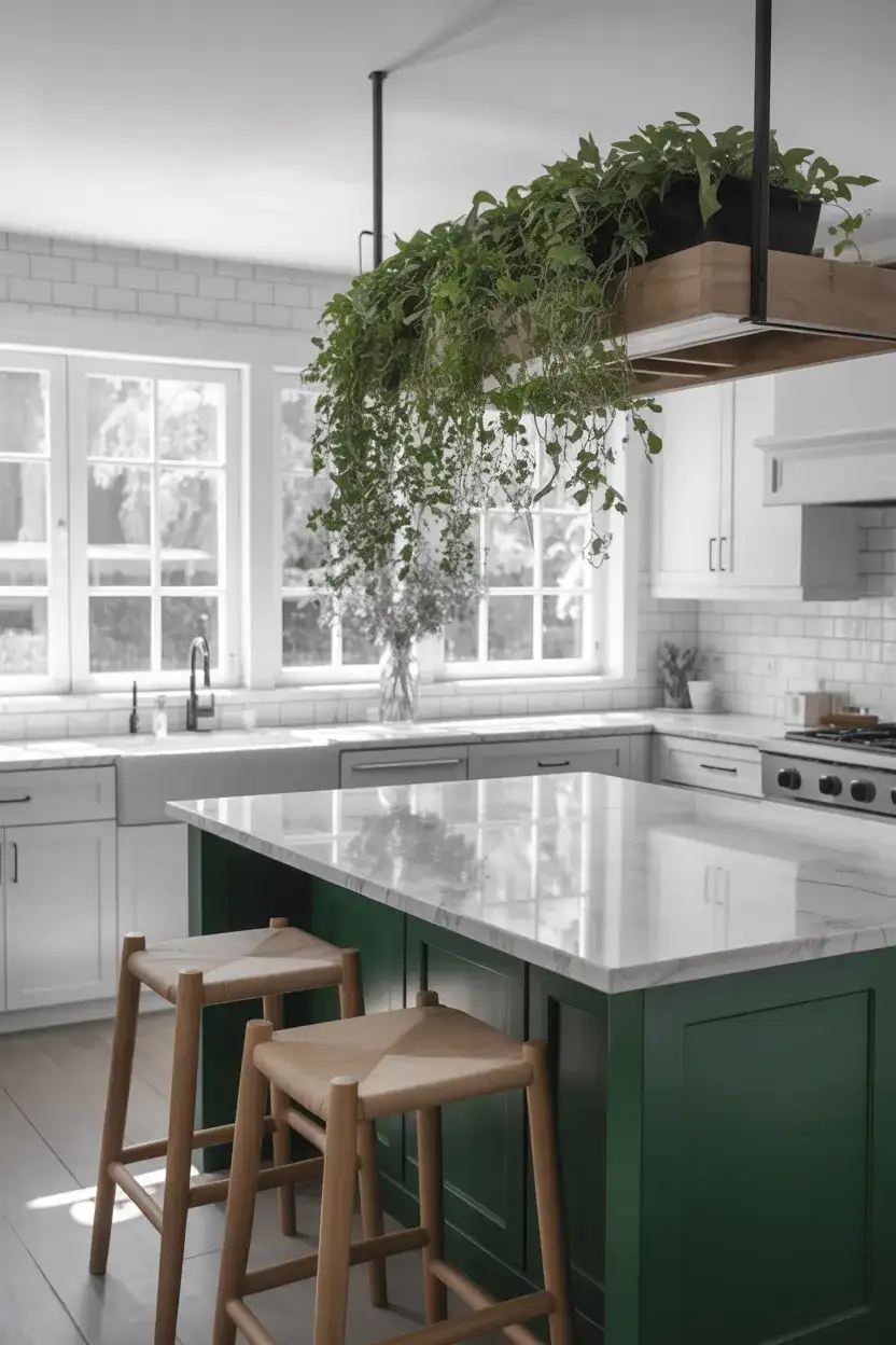 Black and White Kitchen with a Green Color Pop 2