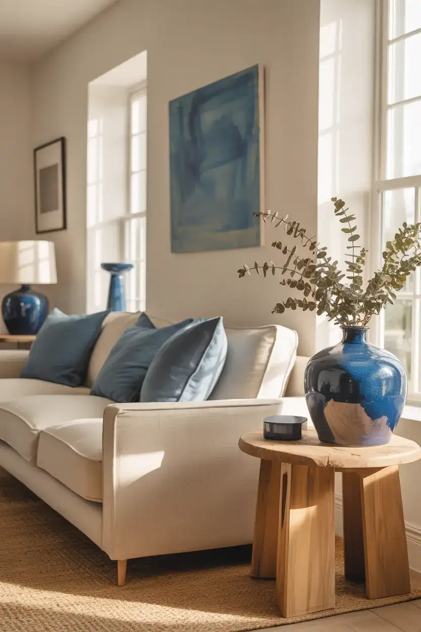 Blue Accent Decor in a Neutral Living Room 2