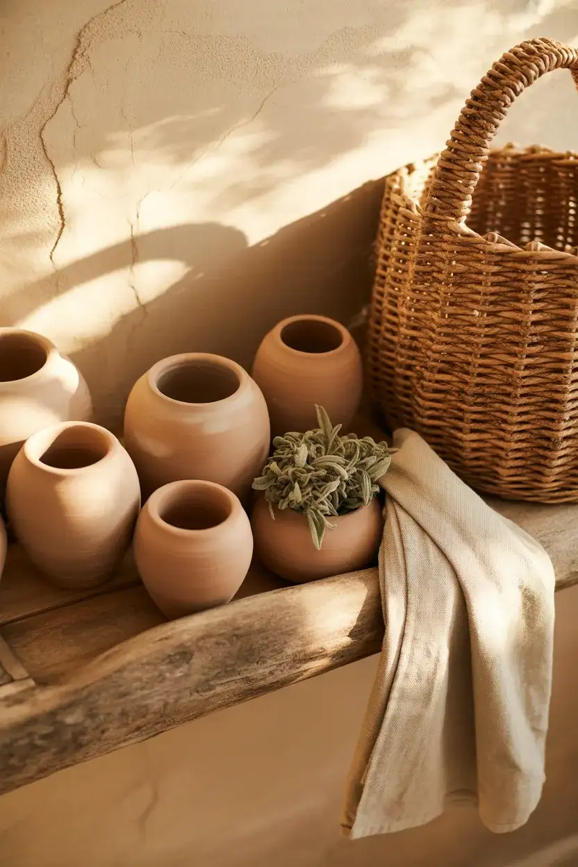 Boho Bathroom Shelf with Earthy Textures 1