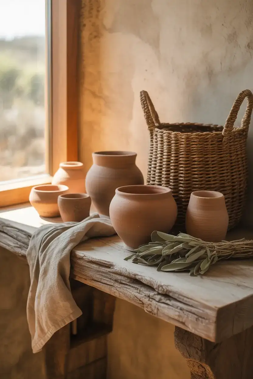 Boho Bathroom Shelf with Earthy Textures 2