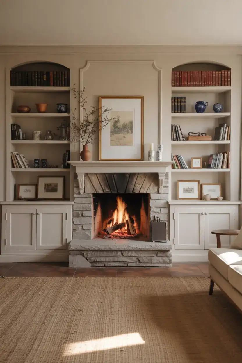 Built-In Shelves with a Fireplace 1