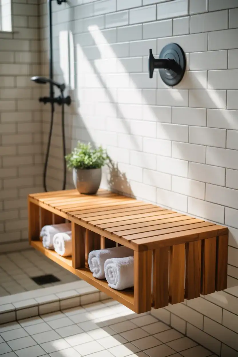 Built-In Teak Bench with Storage Below 2