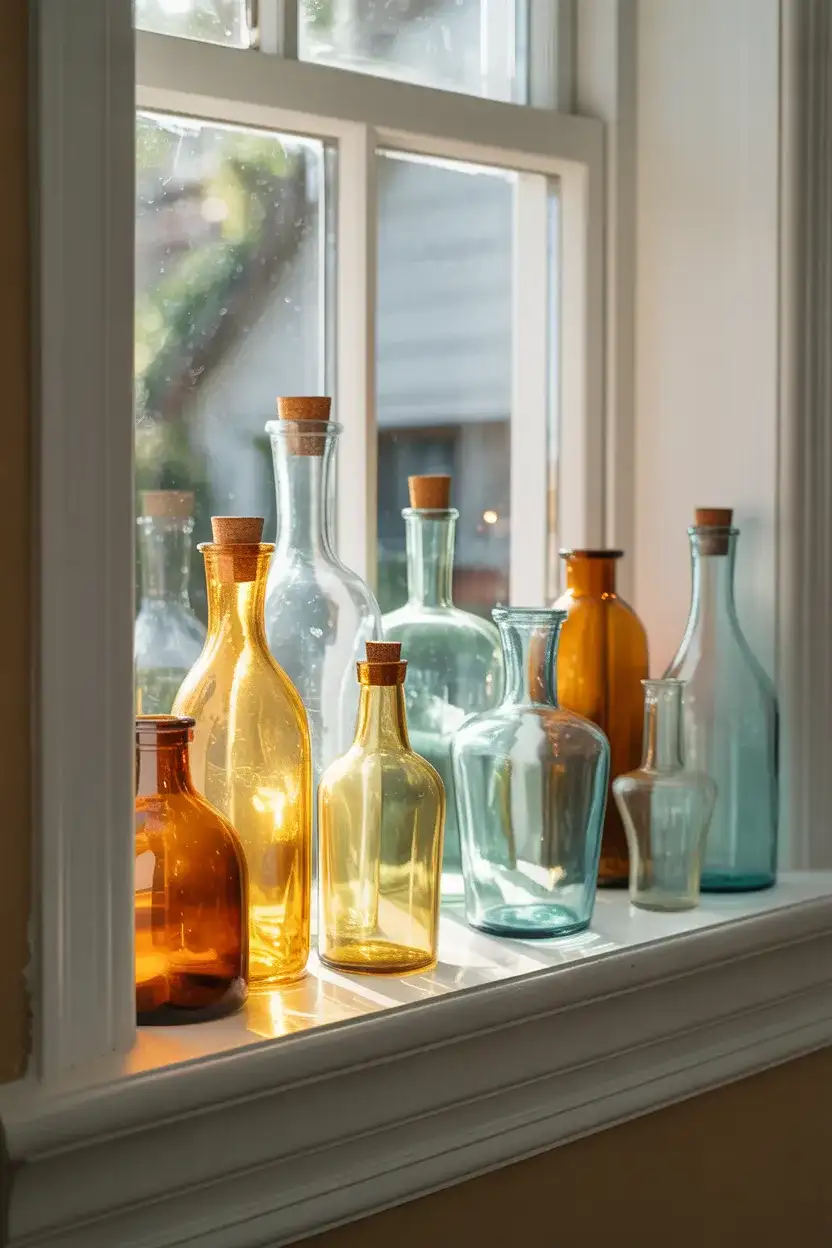 Cluster of Vintage Bottles on Sill 1