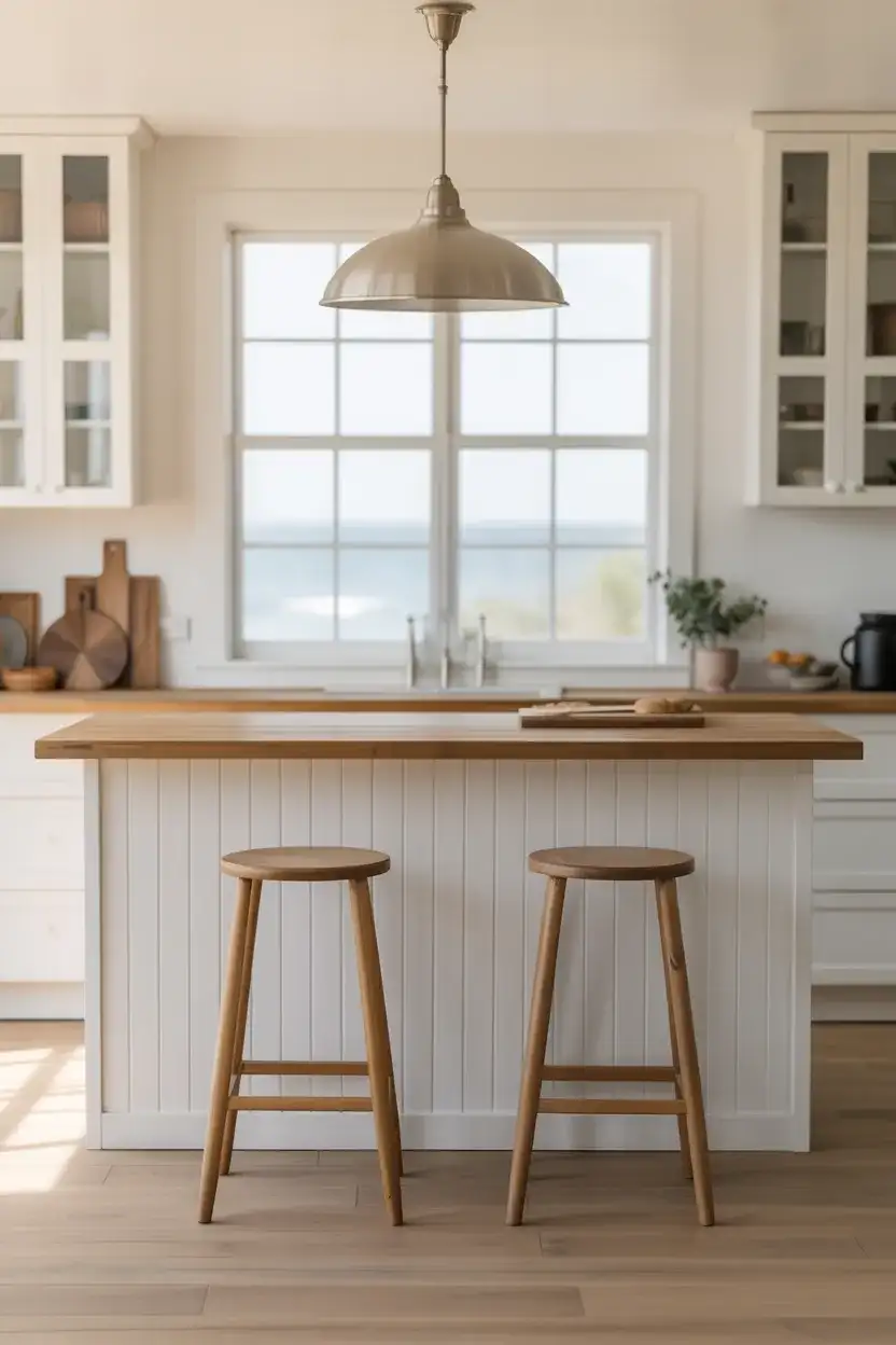 Coastal Kitchen Island with Tongue-and-Groove Paneling 1