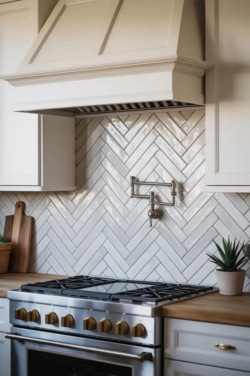 Coastal Kitchen with Herringbone Backsplash 1