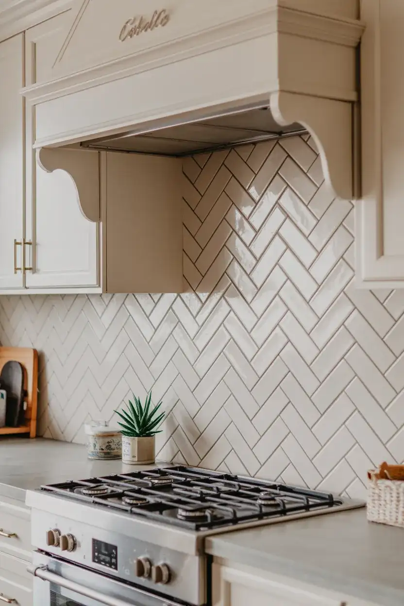 Coastal Kitchen with Herringbone Backsplash 2