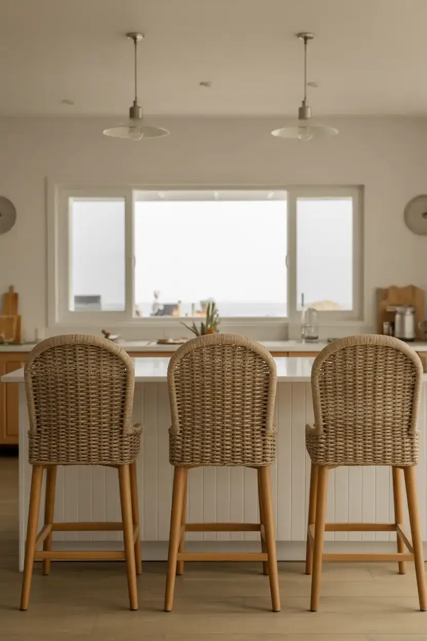 Coastal Kitchen with Rattan Bar Stools 2