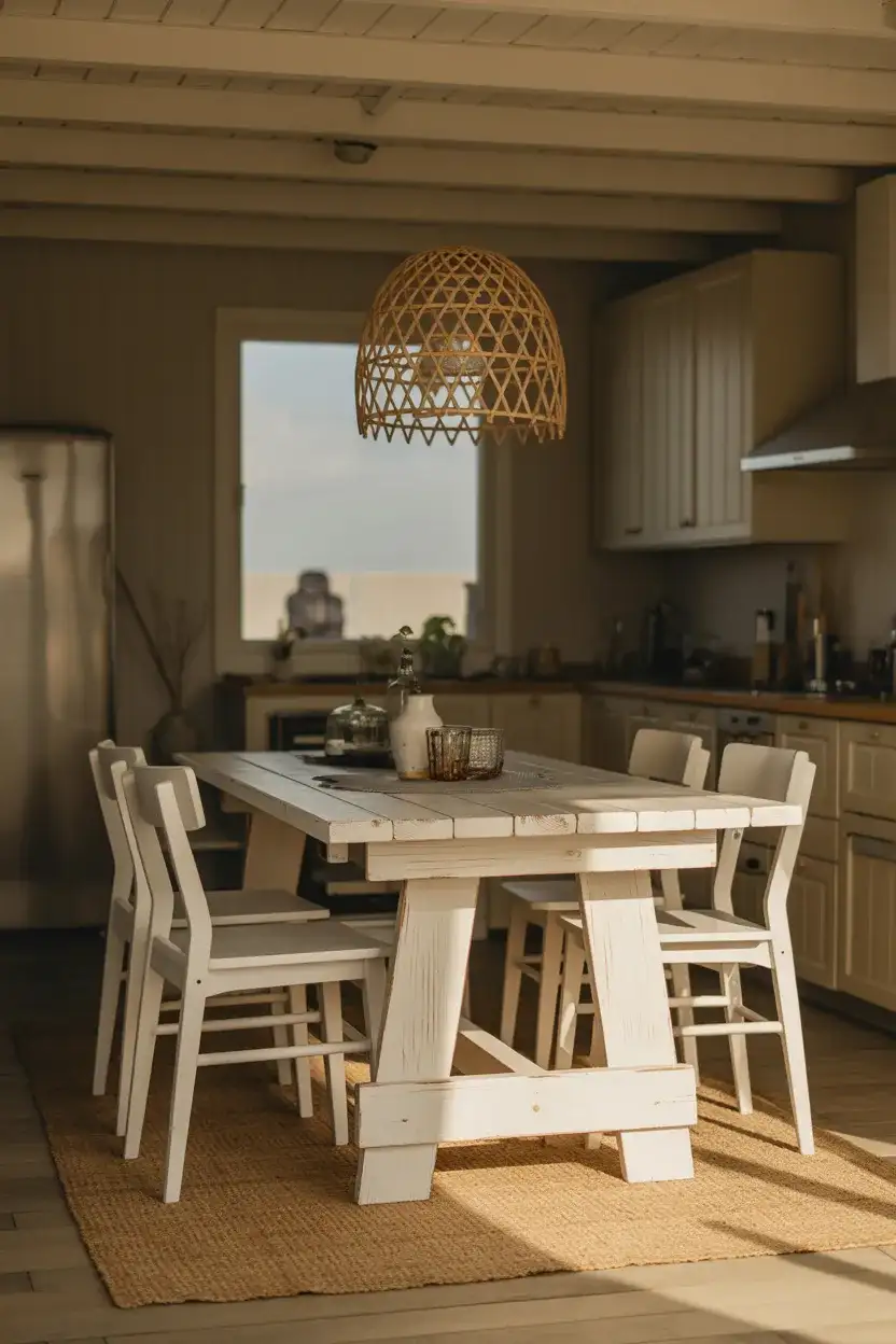 Coastal Kitchen with Woven Pendant and Wood Table 2