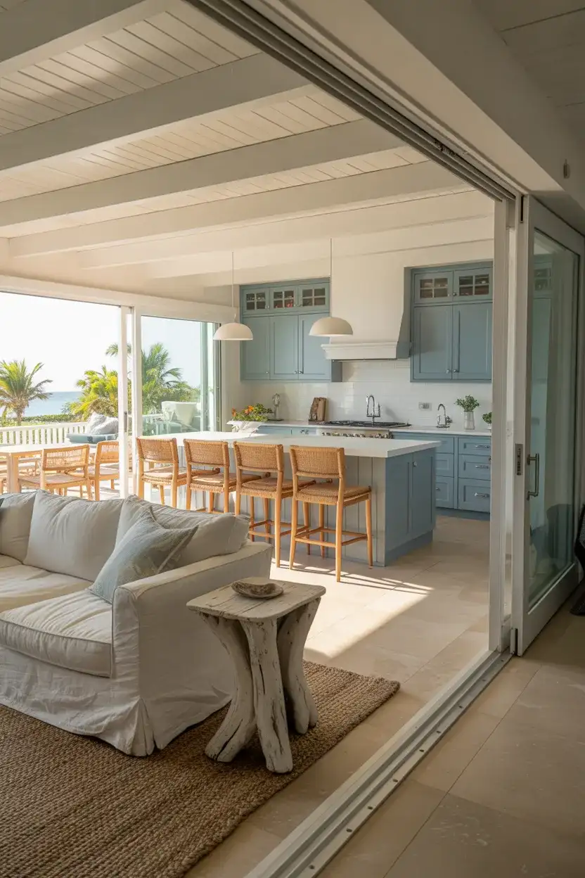 Coastal Open Kitchen With Relaxed Living Room 2