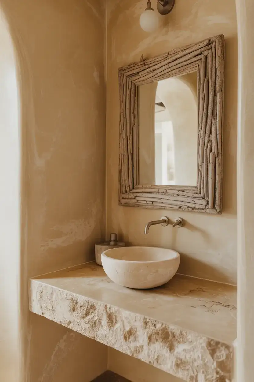 Coastal Powder Room With Textured Plaster 1