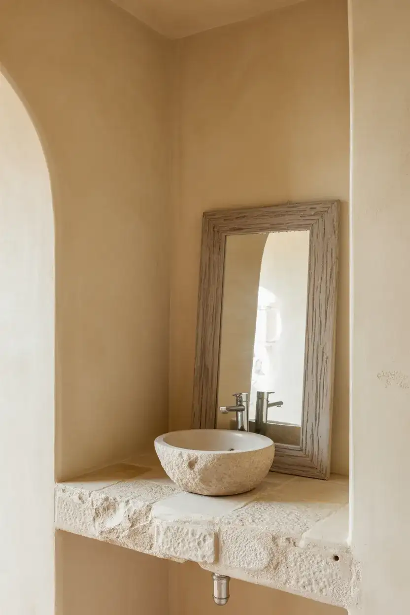 Coastal Powder Room With Textured Plaster 2