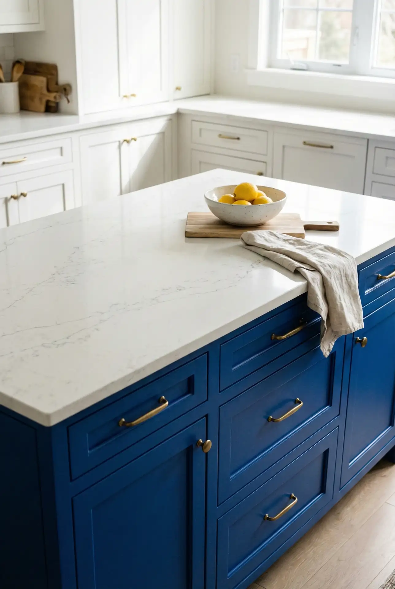 Cobalt Blue Island with White Perimeter Cabinets 2