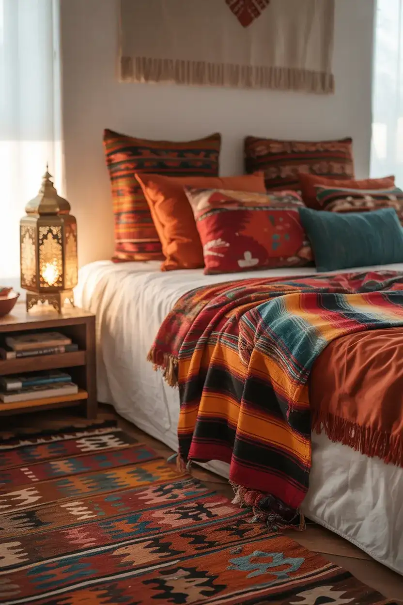 Colorful Boho Small Bedroom with Global Textiles 1