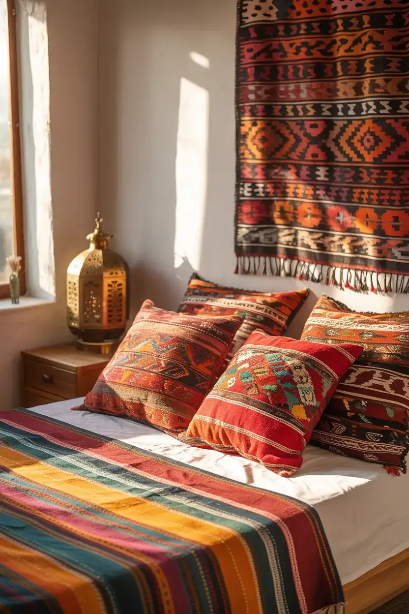 Colorful Boho Small Bedroom with Global Textiles 2