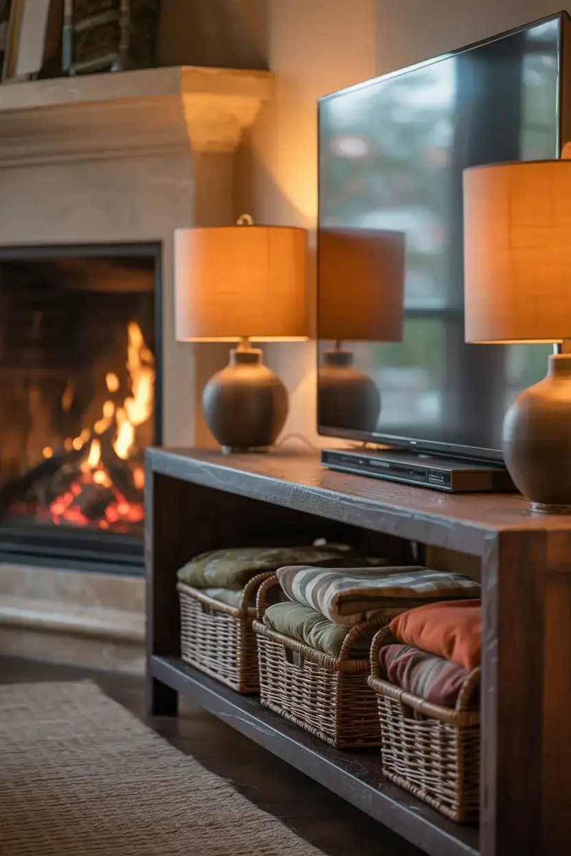 Console by the Fireplace With Cozy Symmetry 1