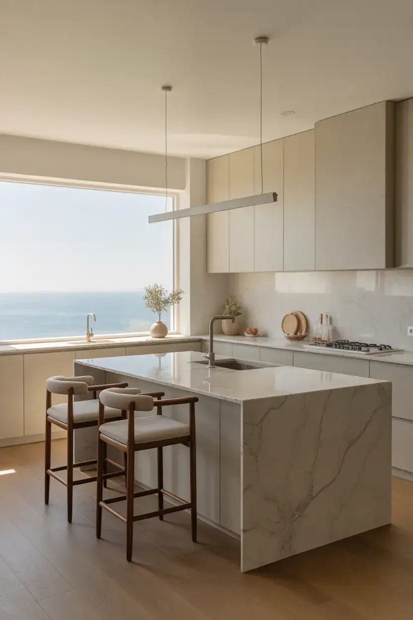 Contemporary Waterfall Island Kitchen 1