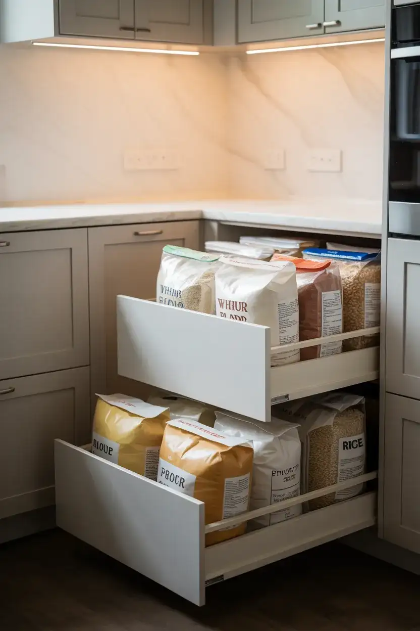 Corner Pantry with Deep Drawers for Bulk Storage 1