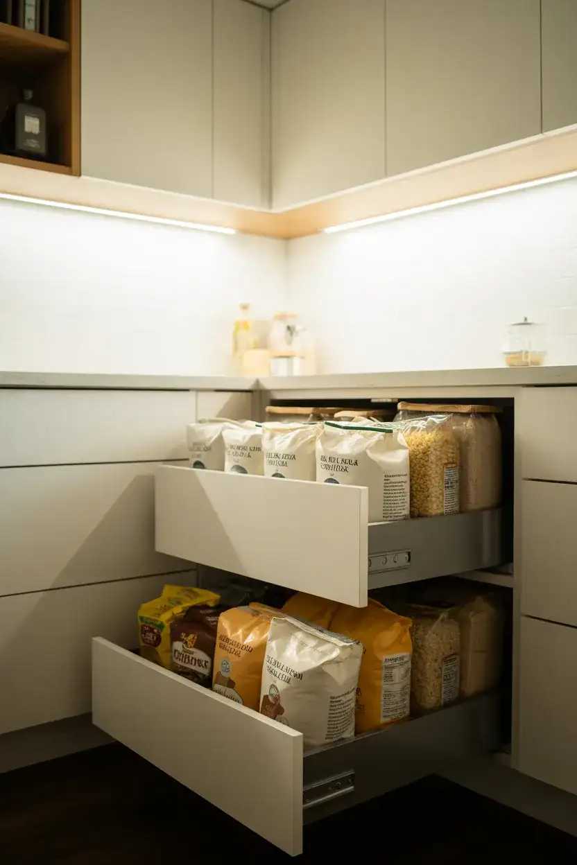 Corner Pantry with Deep Drawers for Bulk Storage 2