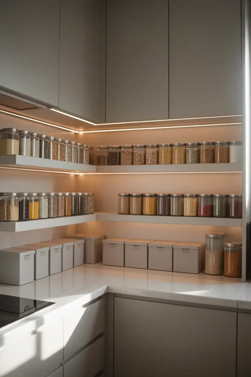 Corner Pantry with LED Strip Lighting 1