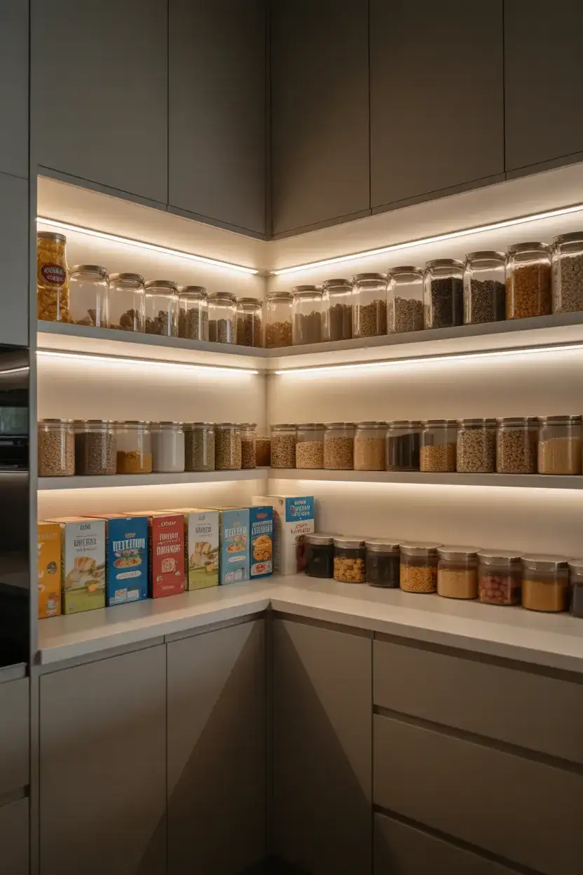 Corner Pantry with LED Strip Lighting 2