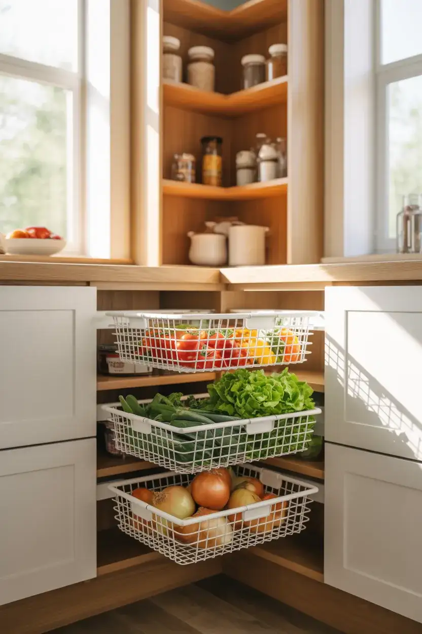 Corner Pantry with Mesh or Wire Baskets 2