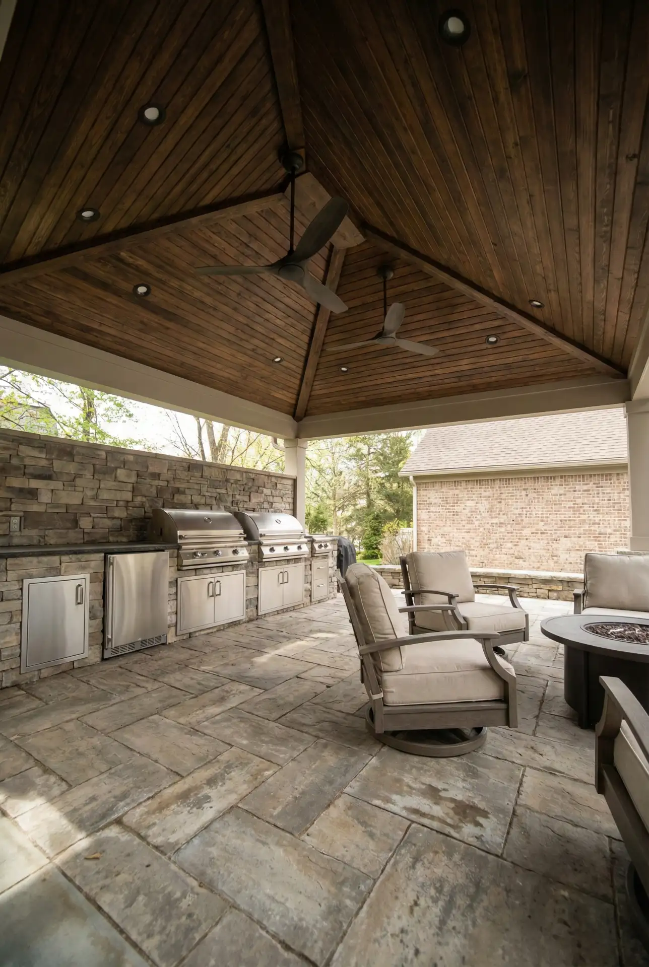 Covered Outdoor Kitchen with Ceiling Fans 2