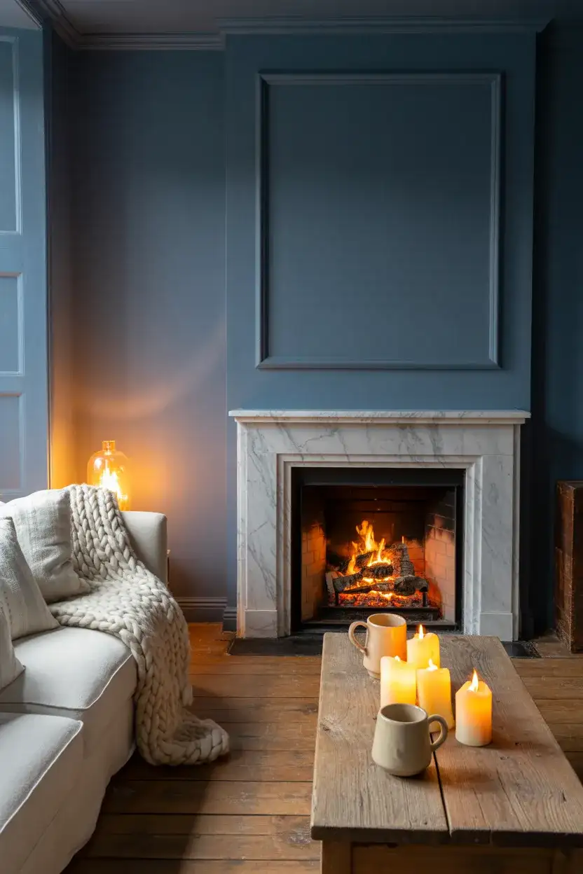Cozy Blue Living Room With Fireplace 1