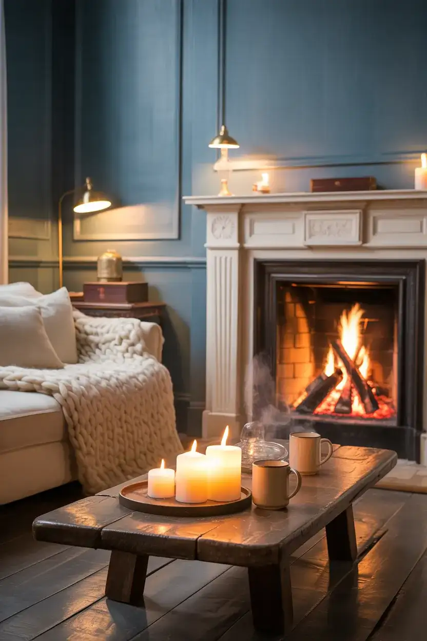 Cozy Blue Living Room With Fireplace 2