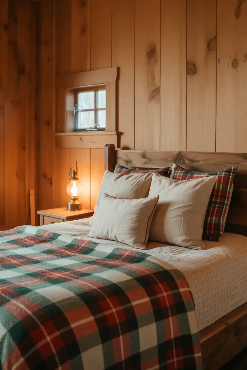 Cozy Cabin Bedroom with Plaid and Pine 2