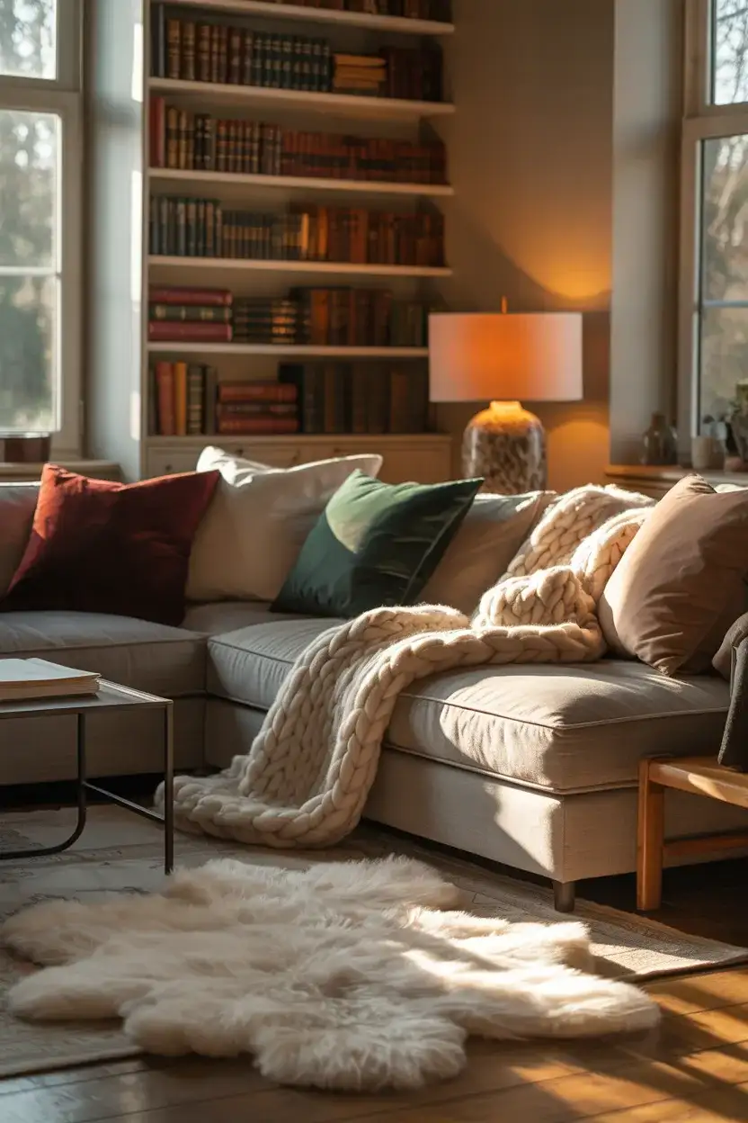 Cozy Grey Living Room with Layered Textiles 1