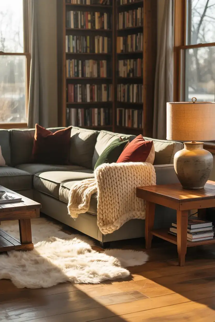 Cozy Grey Living Room with Layered Textiles 2