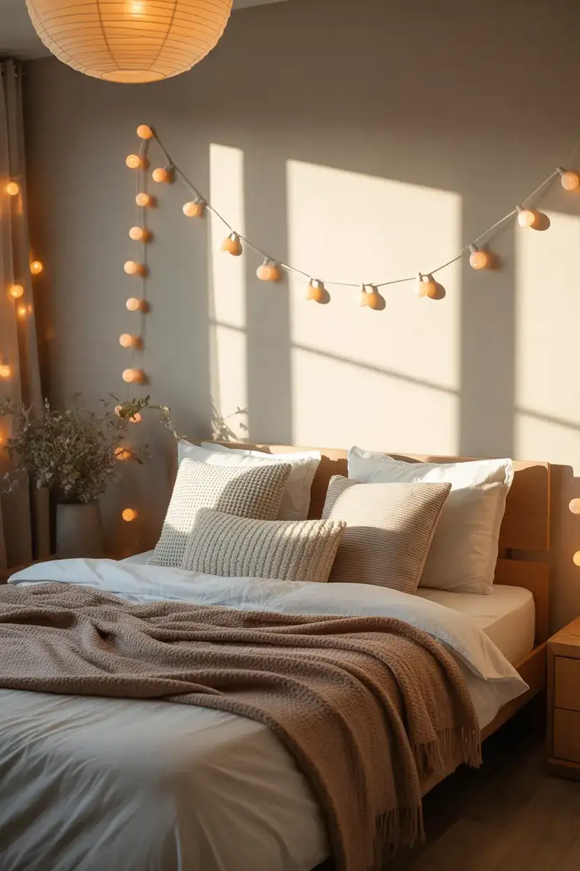 Cozy Relaxing String Lights and Soft Textiles 1