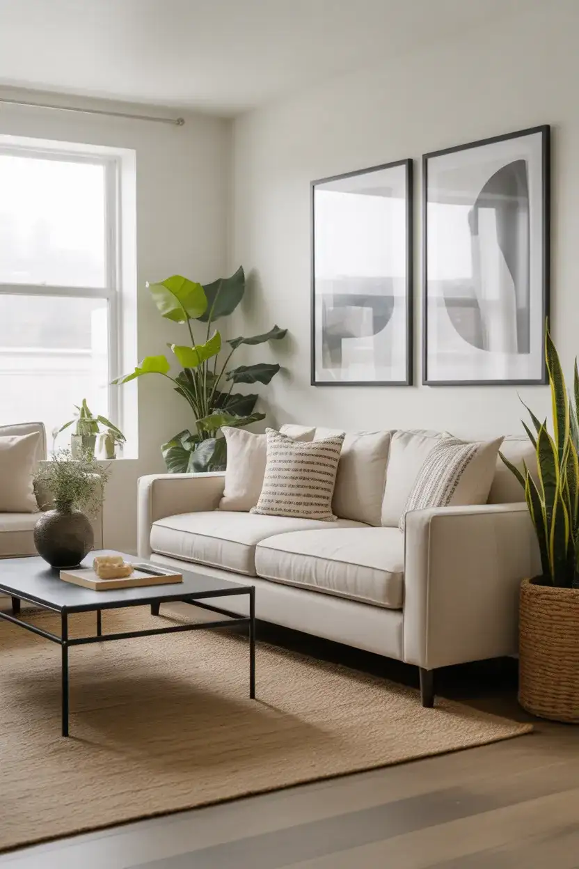 Cream Couch with Black Accents 1