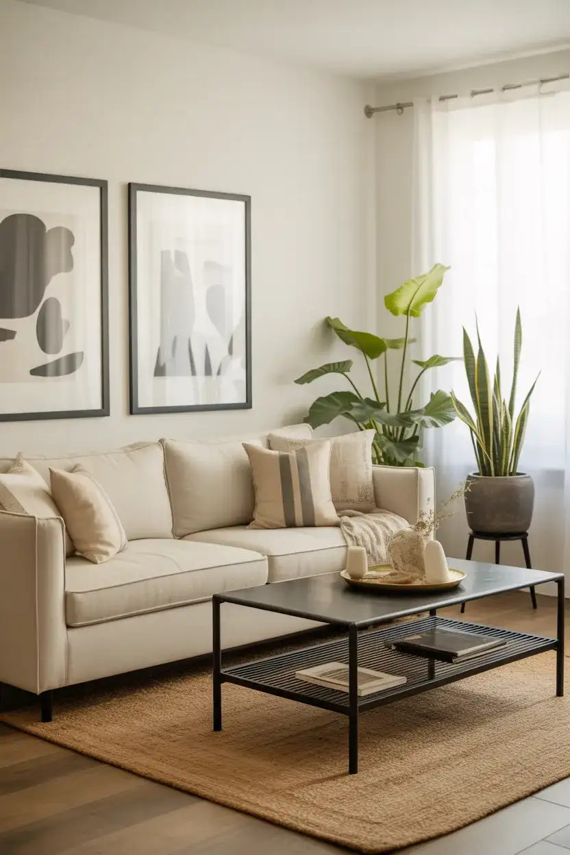 Cream Couch with Black Accents 2