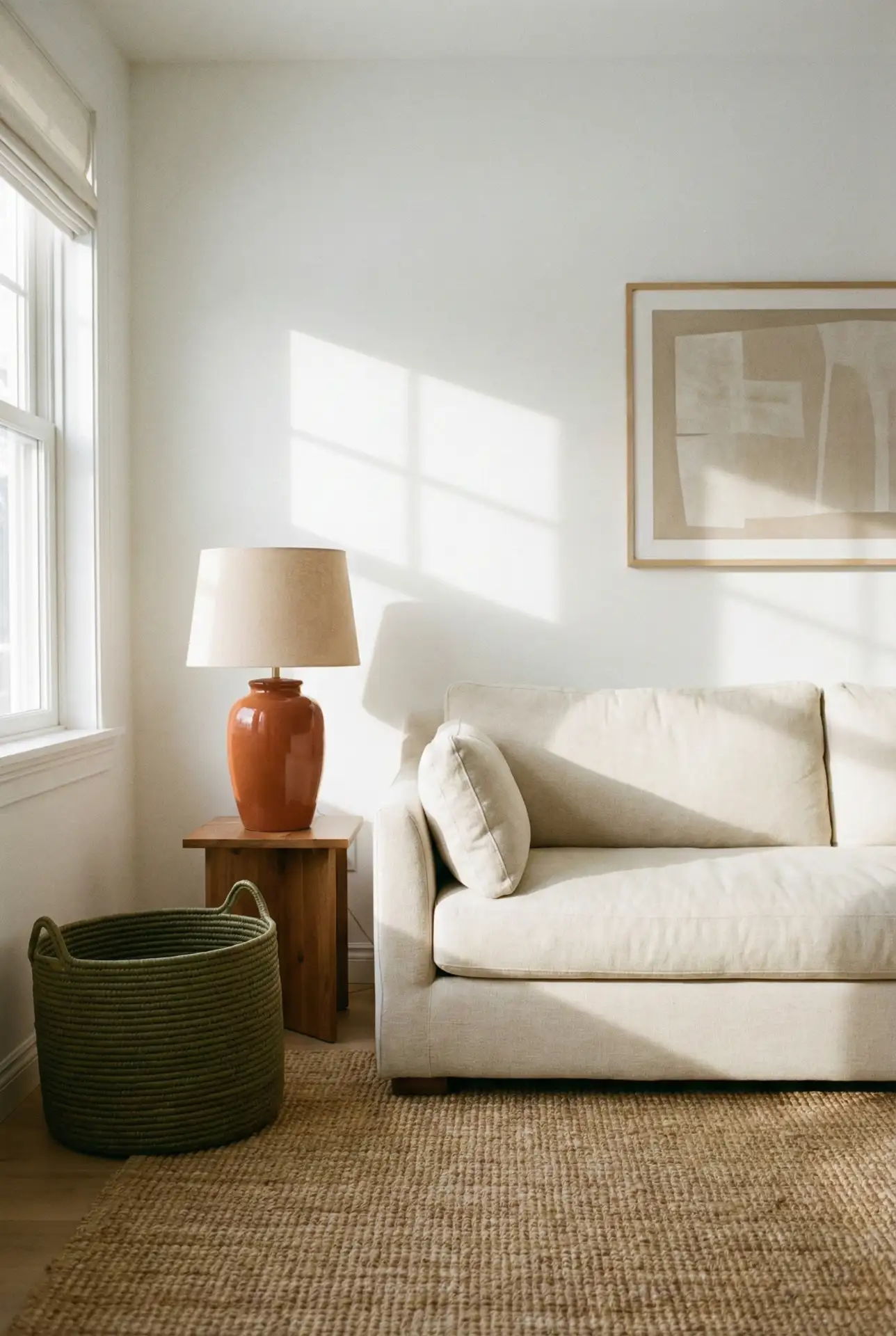 Cream Sofa with Earthy Accents 1