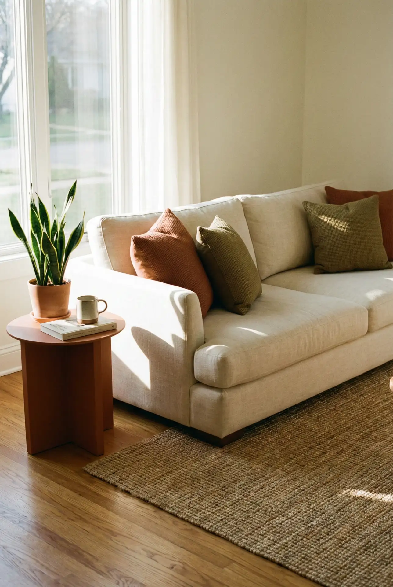 Cream Sofa with Earthy Accents 2