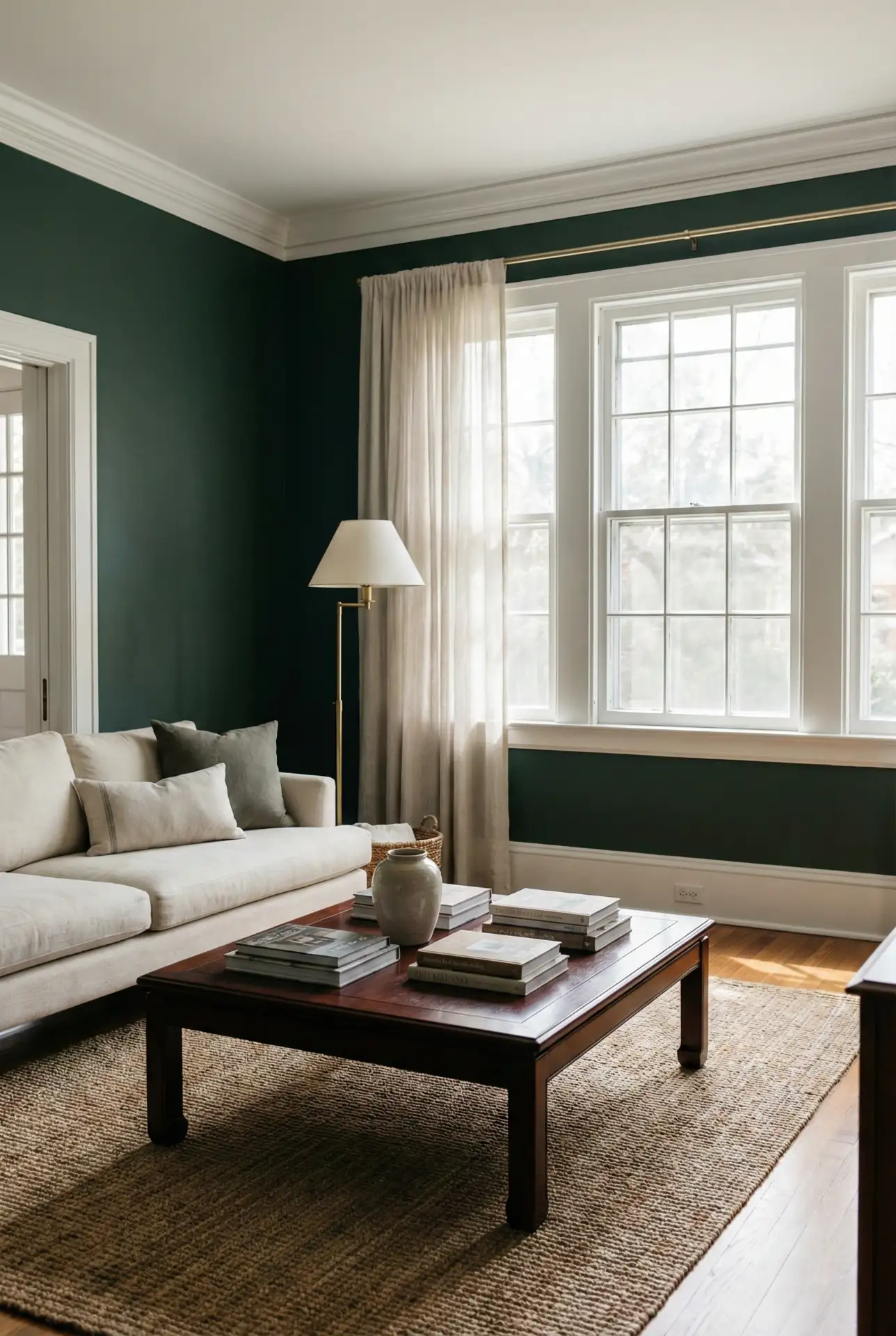 Dark Green Walls with Light Upholstery 1
