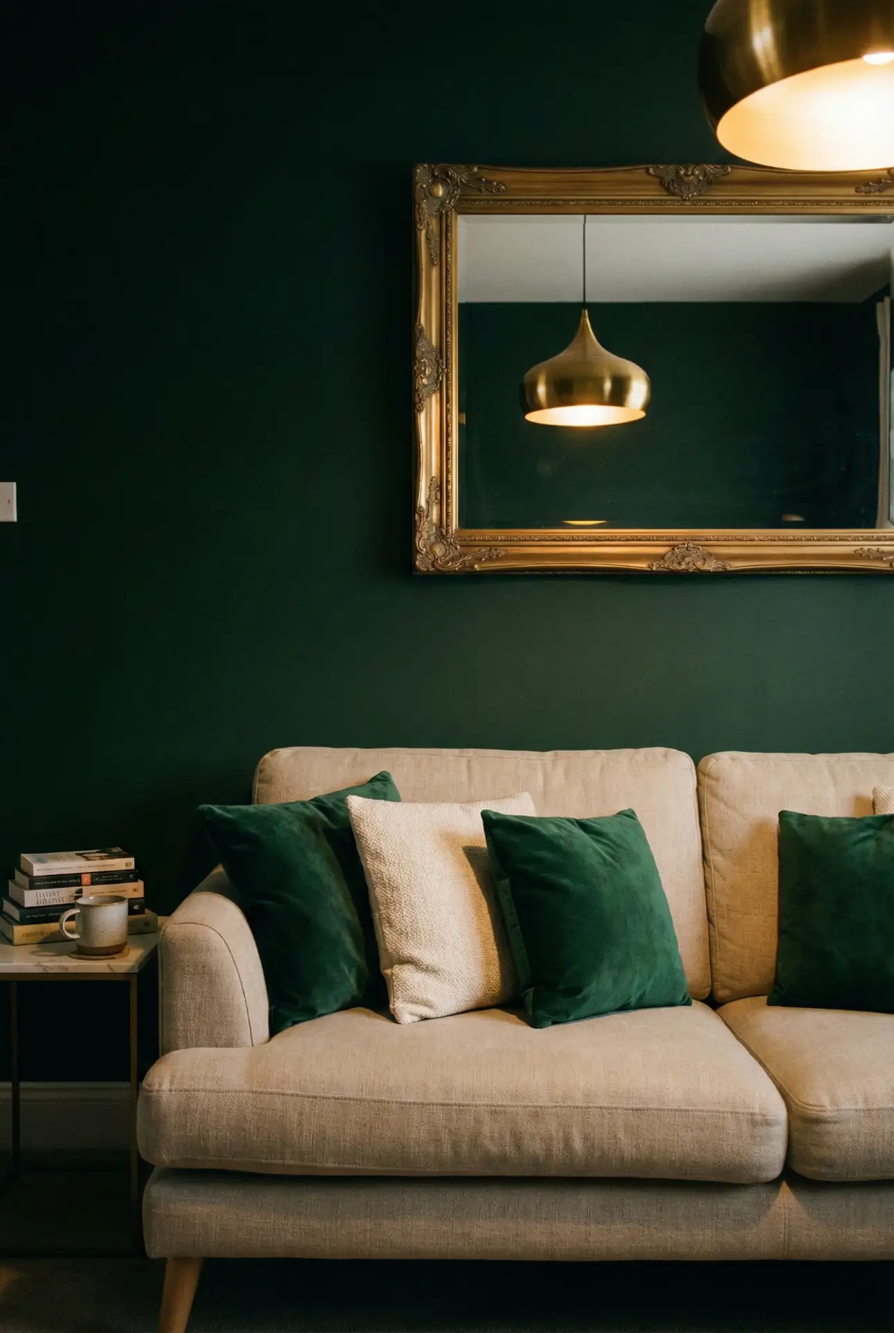 Dark Green Walls with Light Upholstery 2