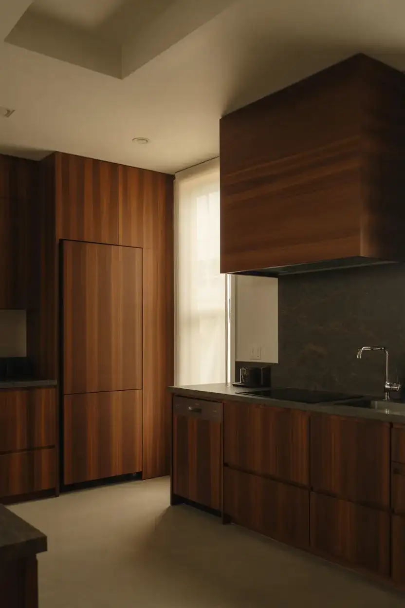 Dark Wood Cabinets With Integrated Appliances 2