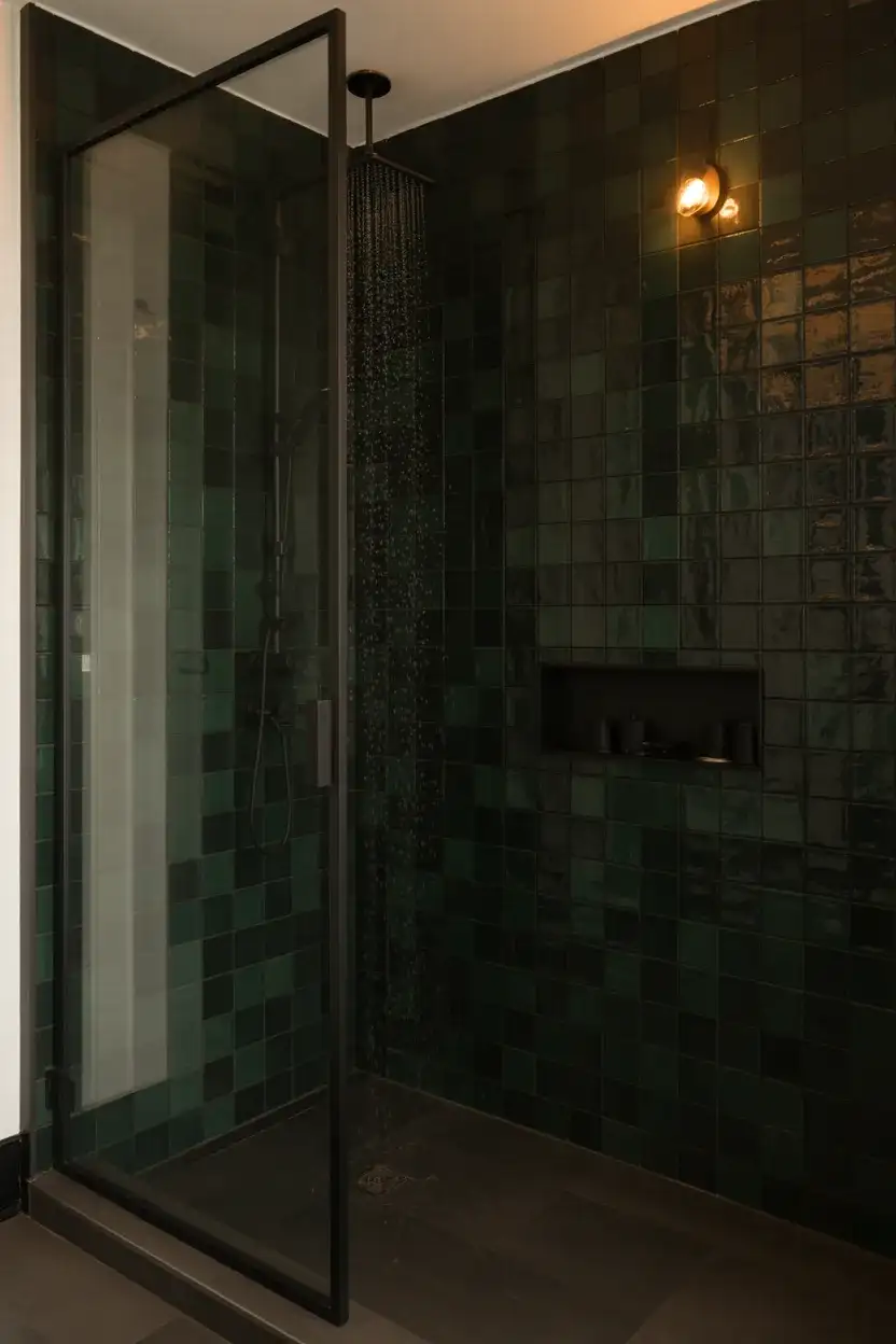 Dark and Moody Walk-In with Zellige Tile 2