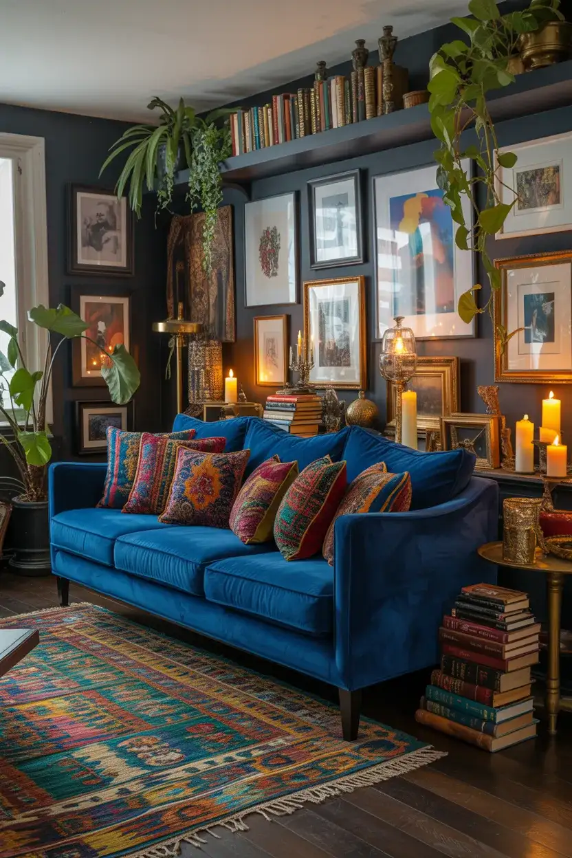 Deep Blue Velvet Maximalist Decor 1
