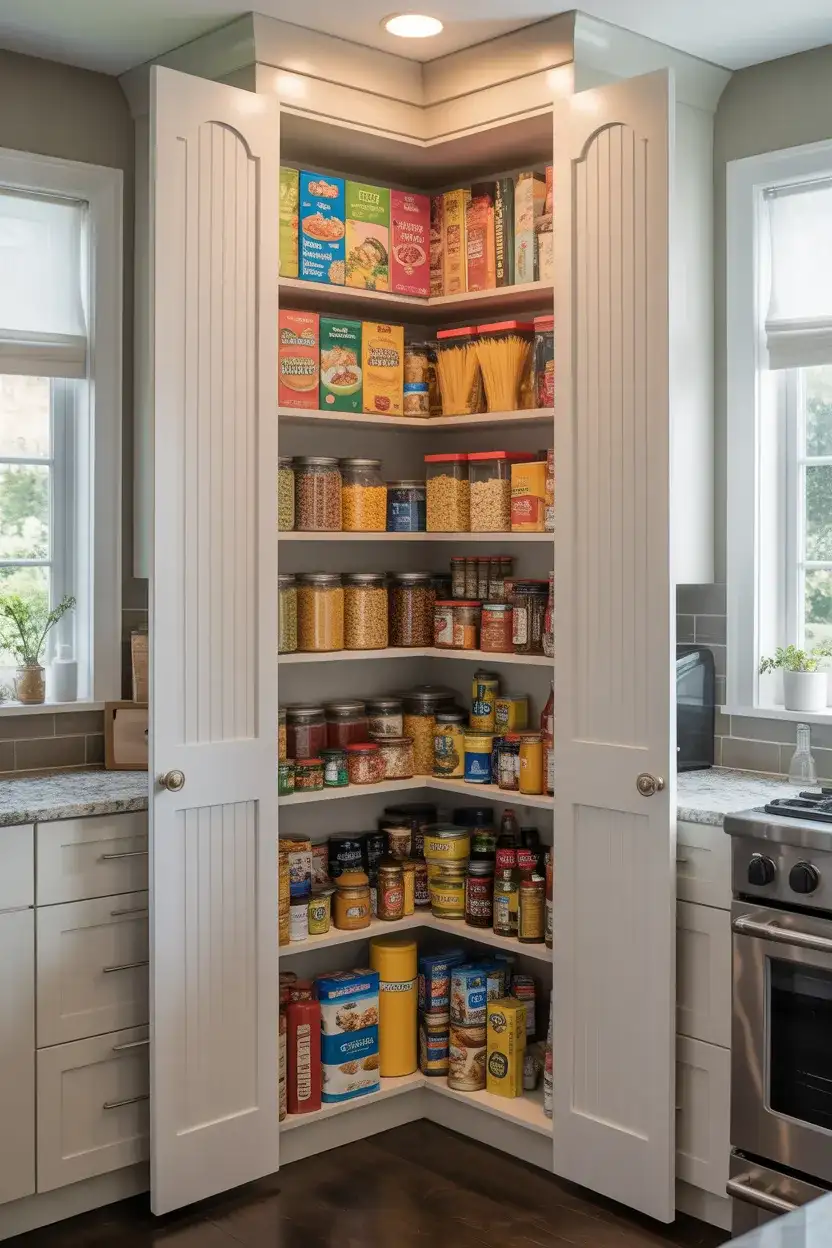 Double-Door Corner Pantry for Large Families 2