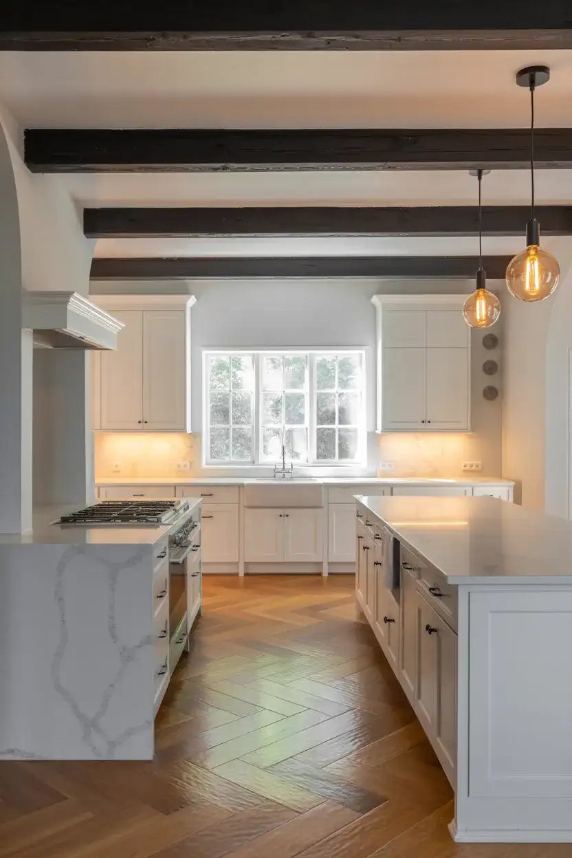 Dramatic Black Ceiling with White Kitchen Below 2