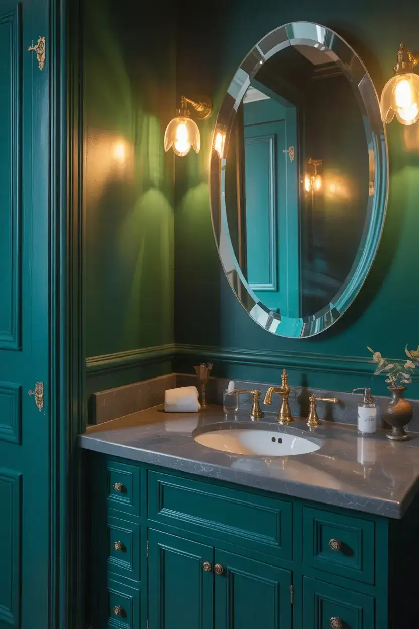 Dramatic Green Powder Room 1